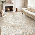 8x10 Washable Vintage Area Rug, Low Pile and Non-Slip in Neutral Tones