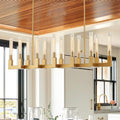 Inspired Cannele Style 54-inch Linear Dining Room Pendant Light Fixture with Glass Tube,Gold Rectangular 12-Lights Industrial Kitchen Island Lighting Over Table(Included E26 Bulbs)