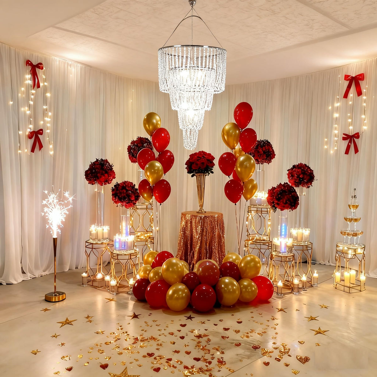 4 Tiers Large Wedding Chandelier, Faux Crystal Iridescent Beaded Swag Chandelier, 24" Wide 36" Long, Great idea for