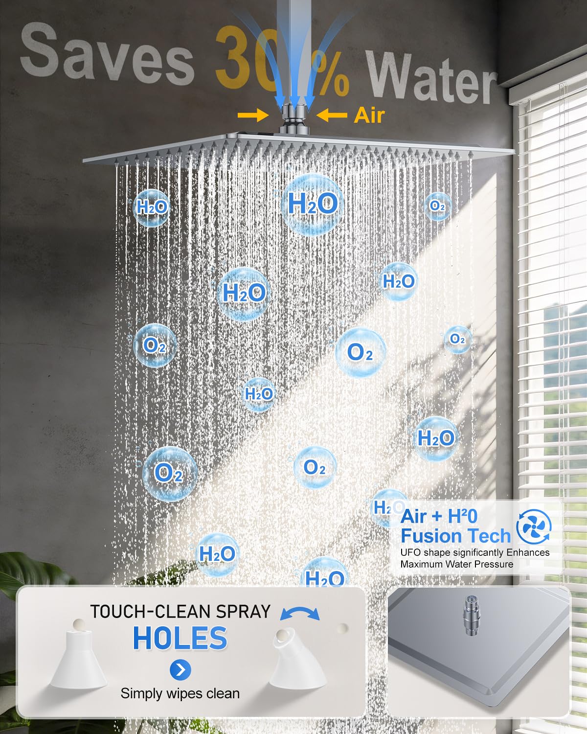 4 Function Shower Faucet Set 12" Rain Shower Head/6'' Side Shower Head and 3 Setting Handheld Ceiling Mount Push