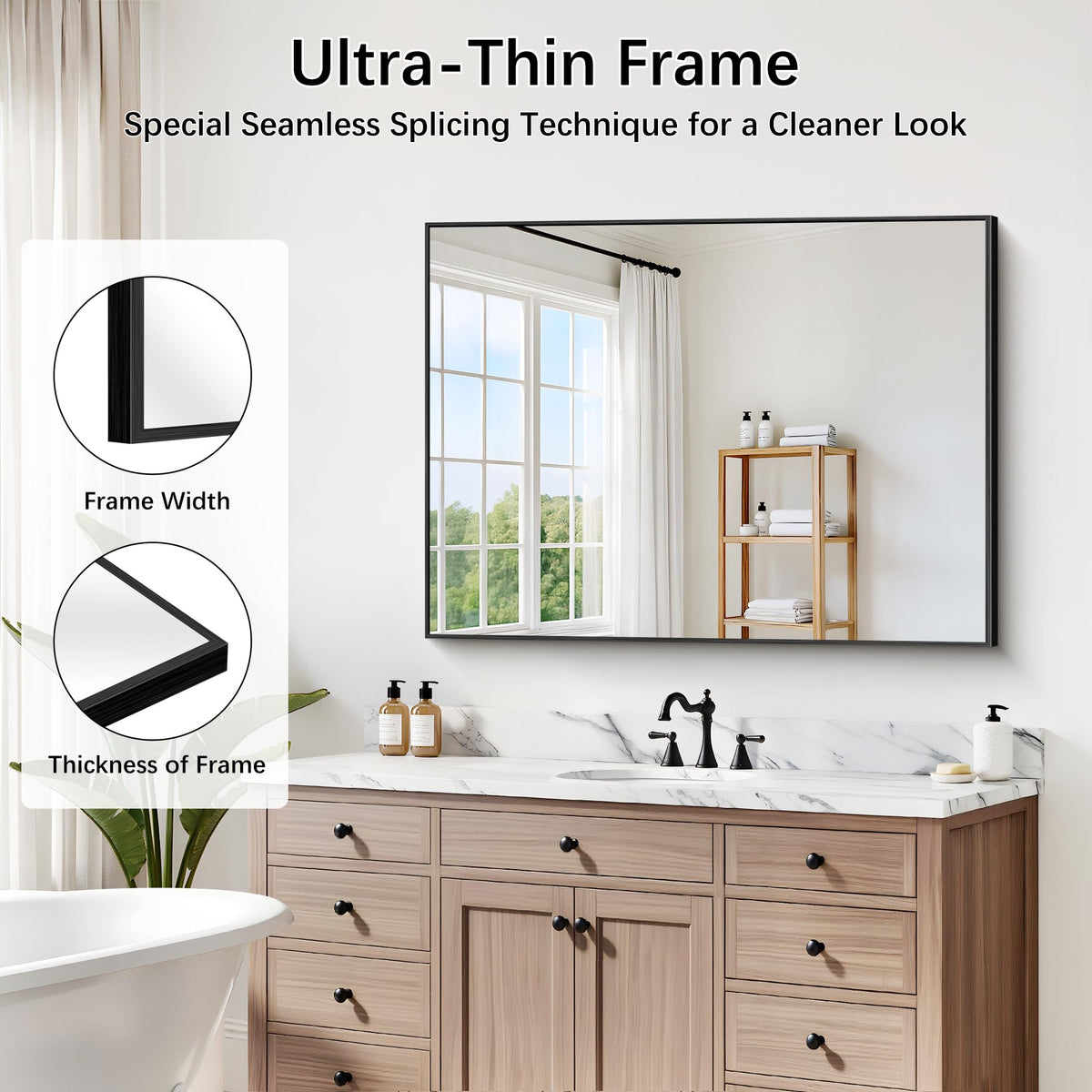 Black Bathroom Mirror for Wall, 30x40 Inch Rectangle Mirrors with Metal Frame