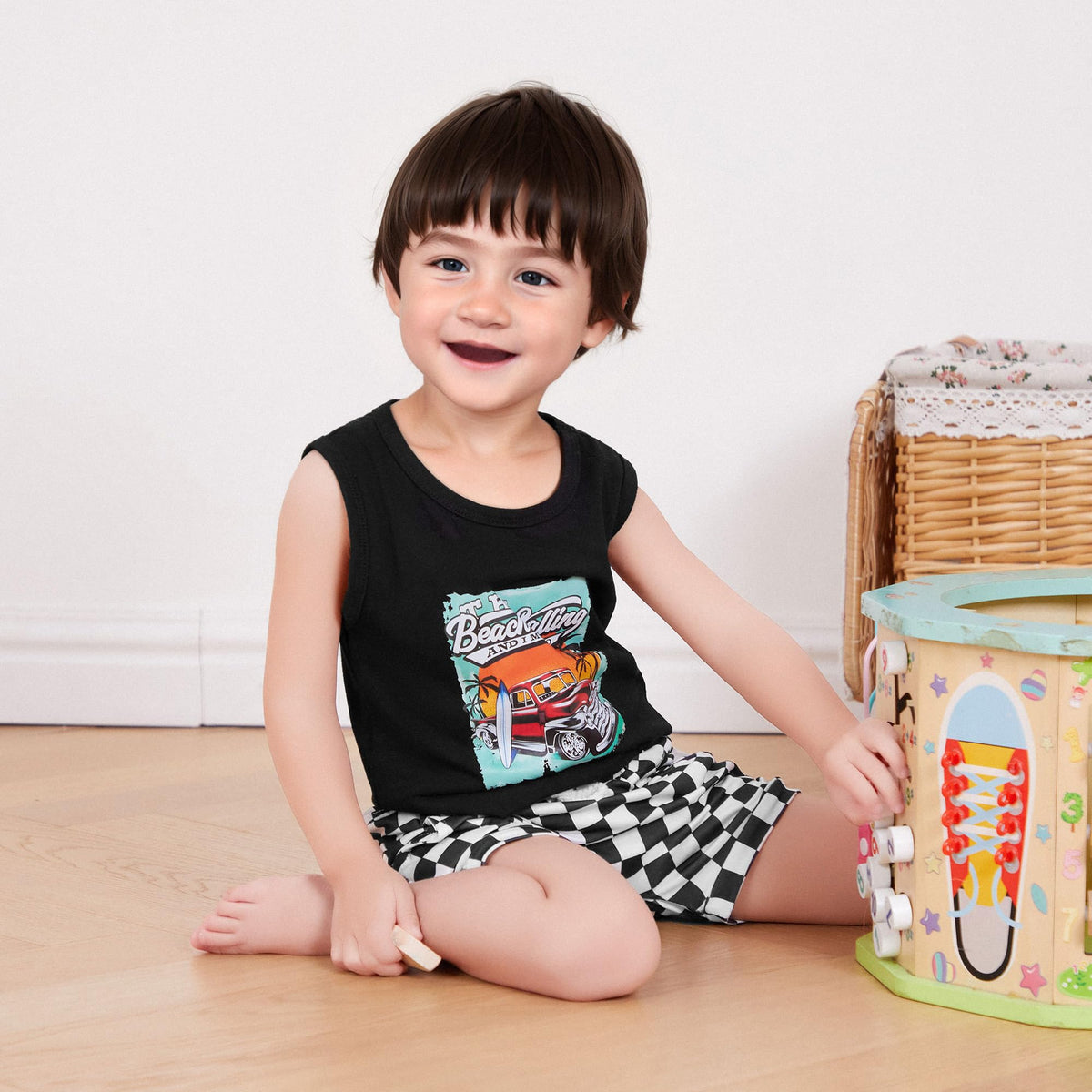 Toddler Baby Boy Clothes Sleeveless Tank Tops + Striped Print Jogger Shorts with Pockets 2Pcs Summer Outfits