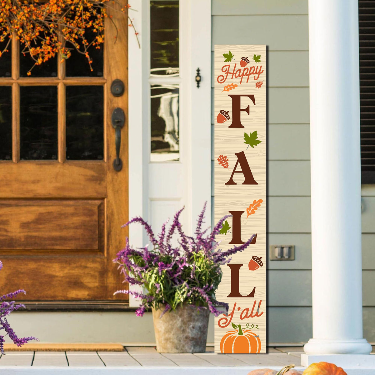 Happy Fall Sign Autumn Front Door Hanging Decor Welcome Sign Wooden Vertical Indoor Outdoor Standing Sign For Garden