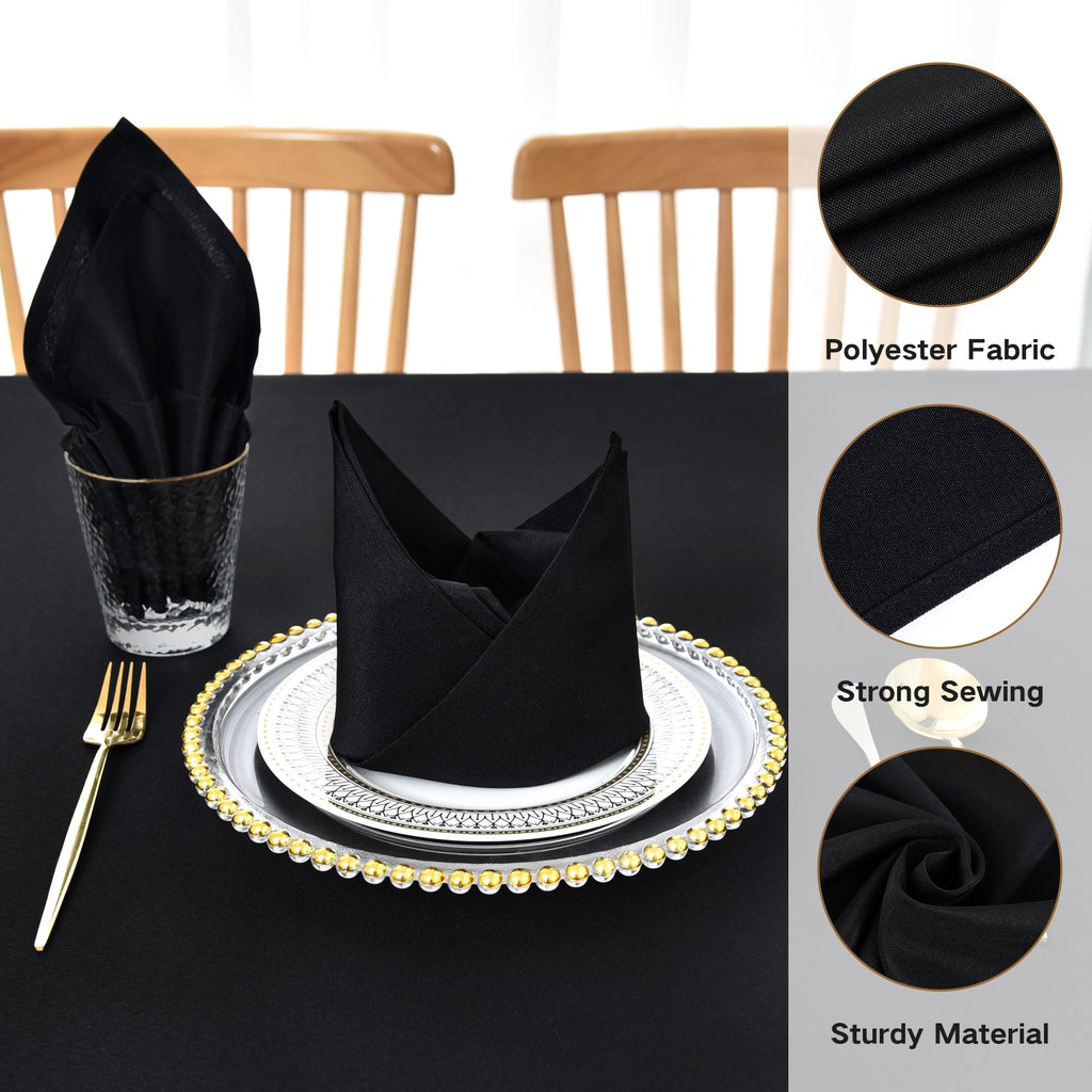 Black Cloth Napkins Set of 12 Washable Dinner Napkins, 18X18 in
