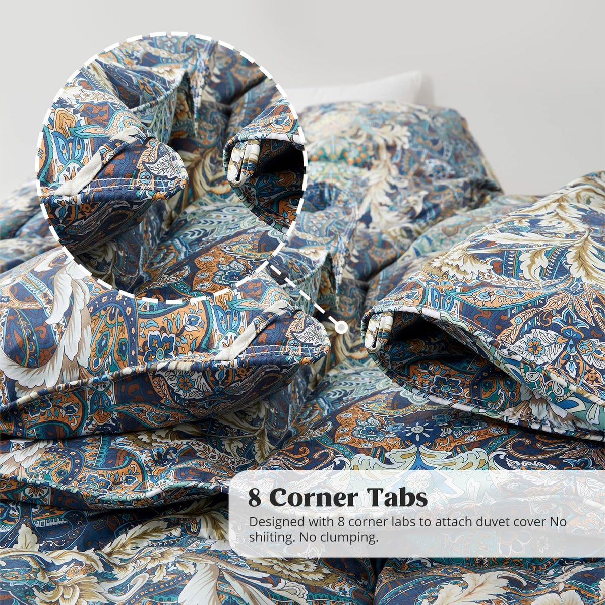Down Comforter with Paisley Floral - All Season Ultra Soft Goose Feather Fiber