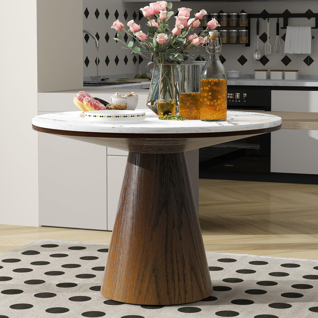 Inspired Saarinen Style 44 Round Dining Table for 4-6, Modern Minimalist Pedestal Kitchen Table Circular MDF Finish Tabletop Living Room