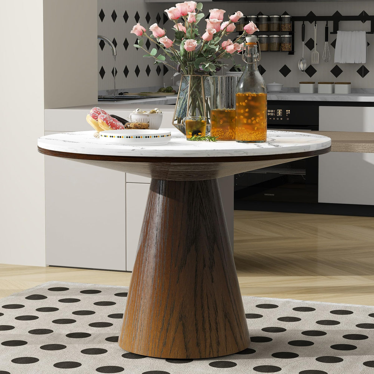 Inspired Saarinen Style 44 Round Dining Table for 4-6, Modern Minimalist Pedestal Kitchen Table Circular MDF Finish Tabletop Living Room