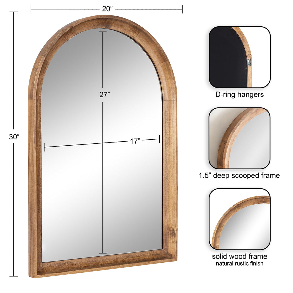 Hatherleigh Modern Transitional Arched Wooden Wall Mirror; 20 x 30; Rustic Brown; Decorative Wood Arch Mirror for Use