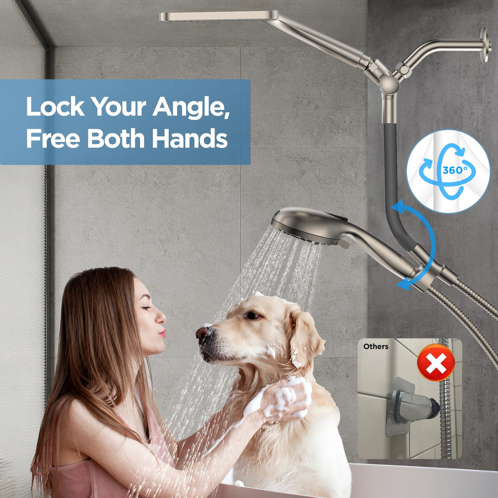 Dual Handheld Shower Head Combo, 2-in-1 Rain Shower Heads System Wide Rainfall Shower Head and 10 Modes High Pressure