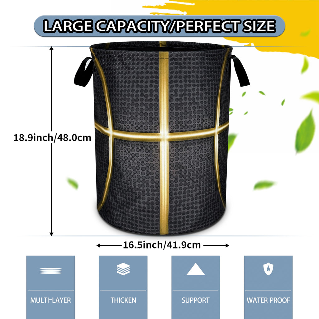 Black And Gold Basketball Laundry Basket Foldable Waterproof Oxford Cloth