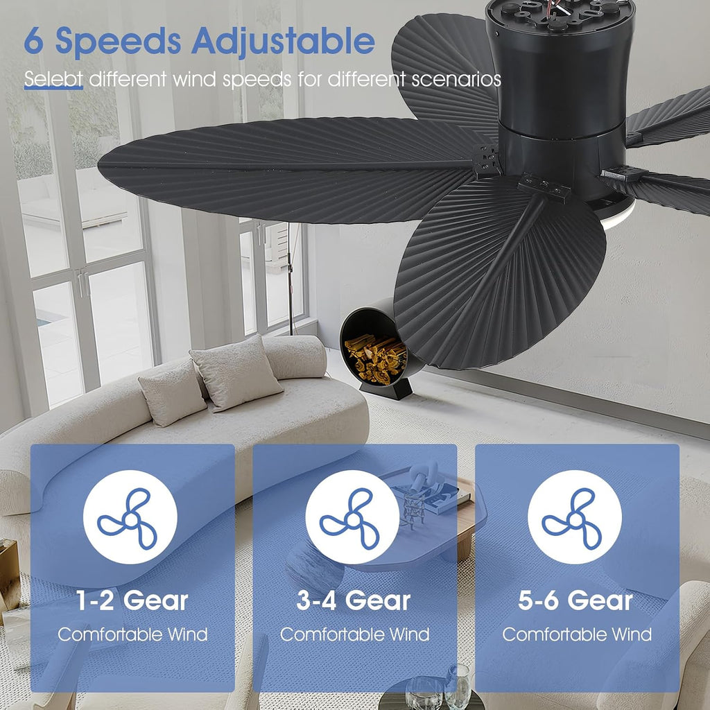 Black Indoor/Outdoor Flush Mount Ceiling Fan with Light & Remote