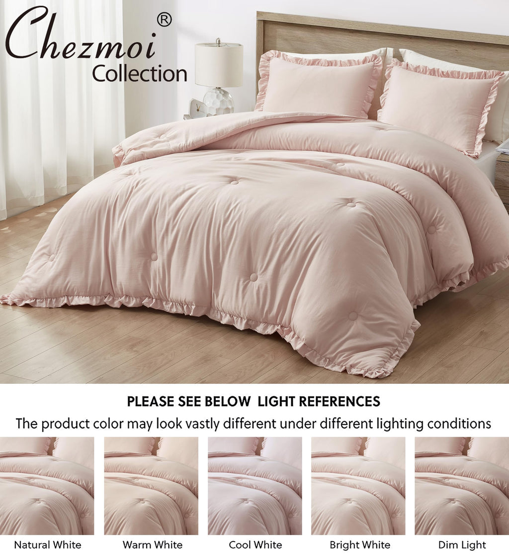 Nora Blush Ruffle Comforter Set, 3-Pieces