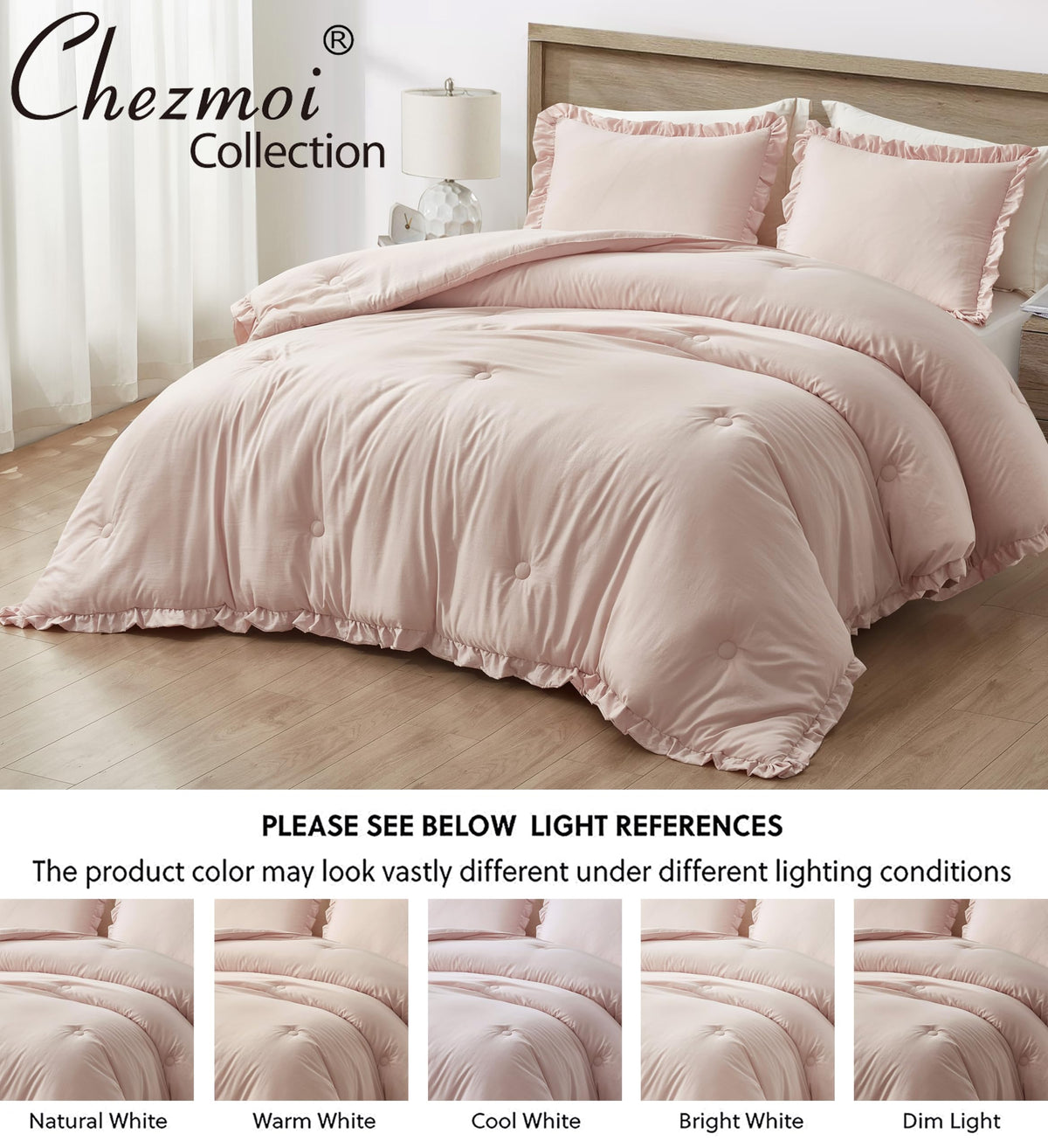 Nora Blush Ruffle Comforter Set, 3-Pieces