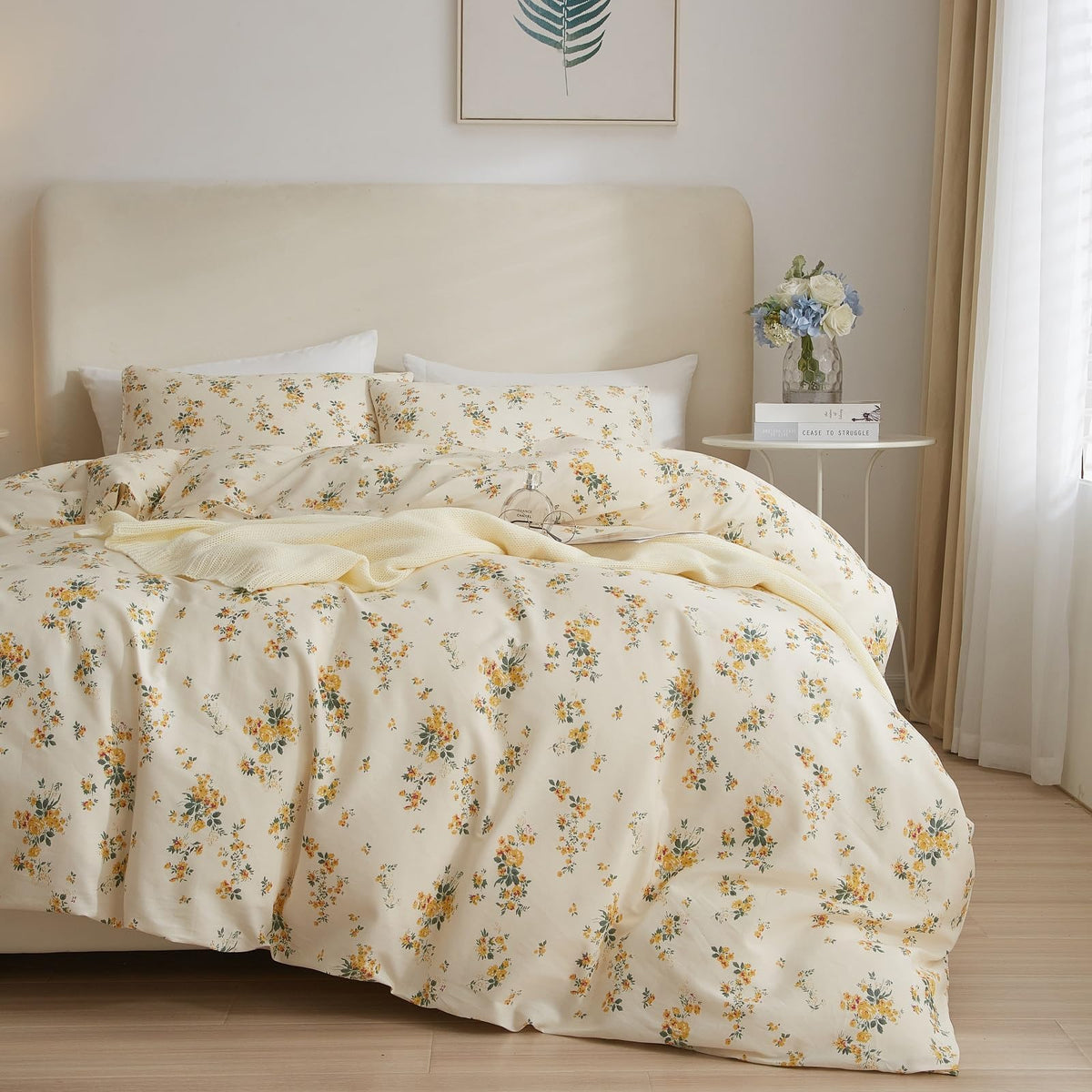 Vintage Yellow Floral Comforter Set King Garden Style Aesthetic Flower Comforter for King Bed Fluffy Lightweight Chic