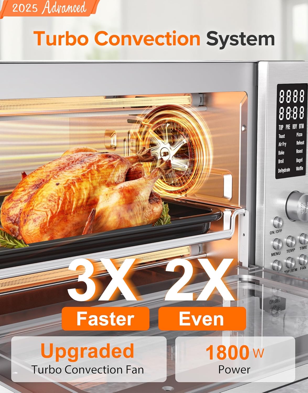 Bravo Pro Smart 21QT Toaster Oven Air Fryer Combo, Convection Oven Countertop, 10 functions all in 1, with even & quick crisp technology, 50-450°F, 1800W, Stainless Steel