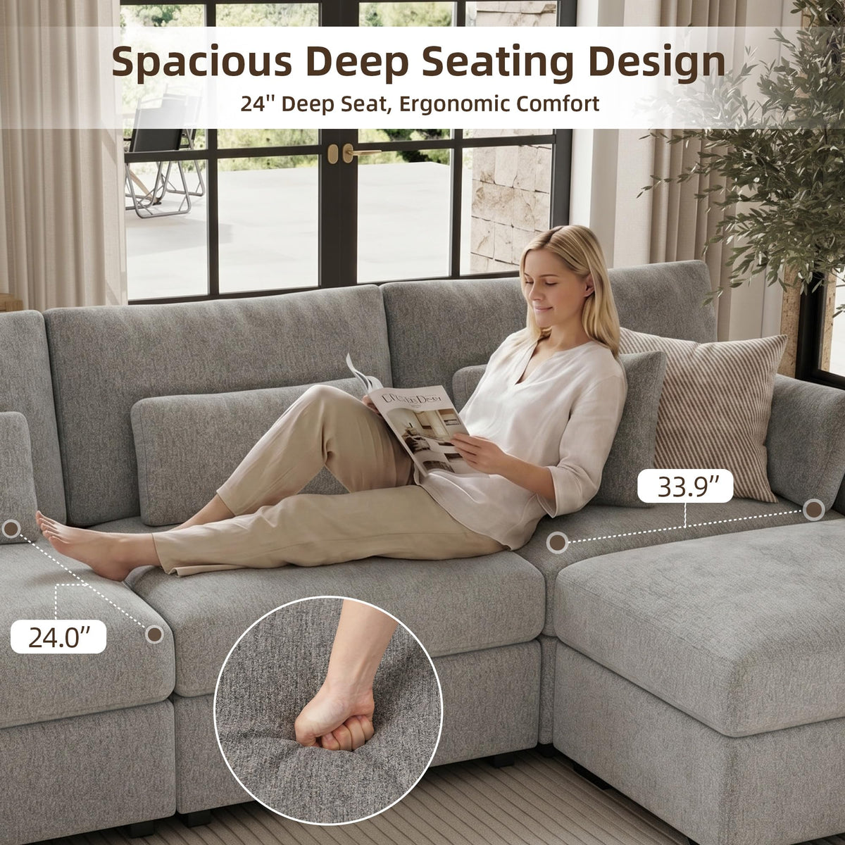 146.5'' Modular Sectional Sofa, U Shaped Oversized Extra Deep Couches, 4-Seat Chenille Couch with Wooden Legs