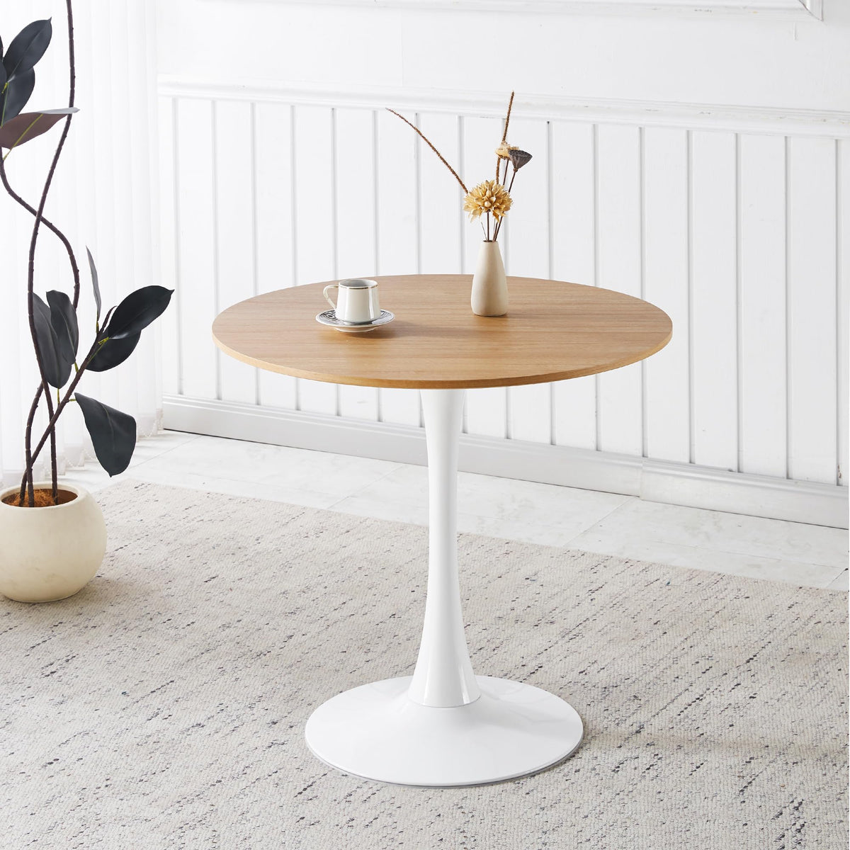 Inspired Saarinen Style 31.5" Round Dining Table, Mid-Century Tulip Table with Metal Pedestal Base, Modern Leisure Table for Small Space