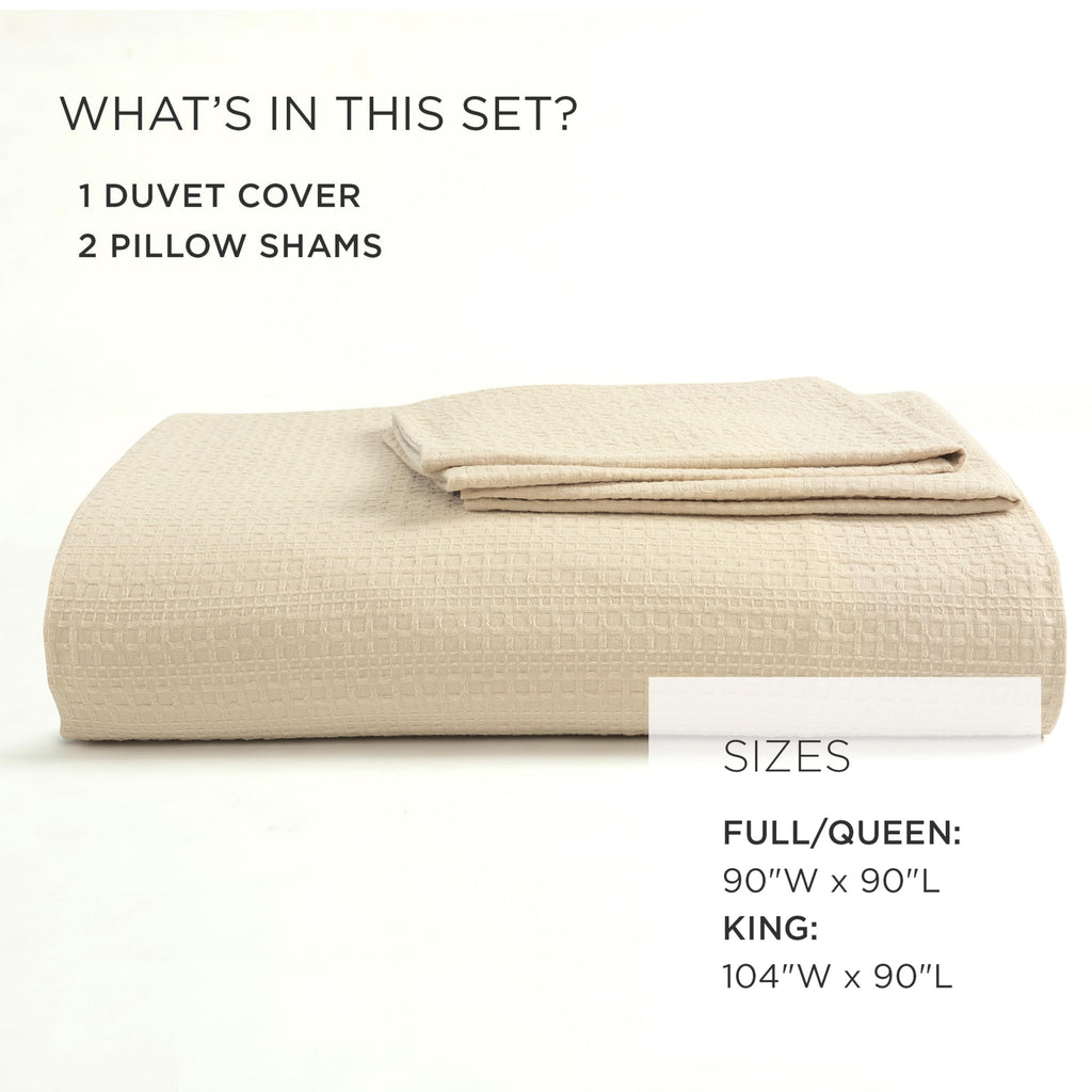 Haniya Solid Waffle Woven Textured Cotton Duvet Cover Set, 3 Piece Set, Neutral - Soft Waffle Duvet Cover