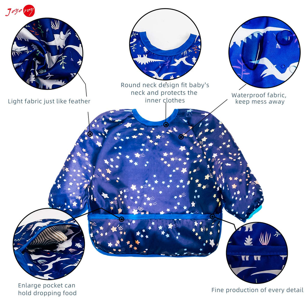 Mess Proof Baby Bibs for Eating Waterproof Toddler Bibs for Boys Soft Machine Washable Long Sleeve Bib 1-3 Years