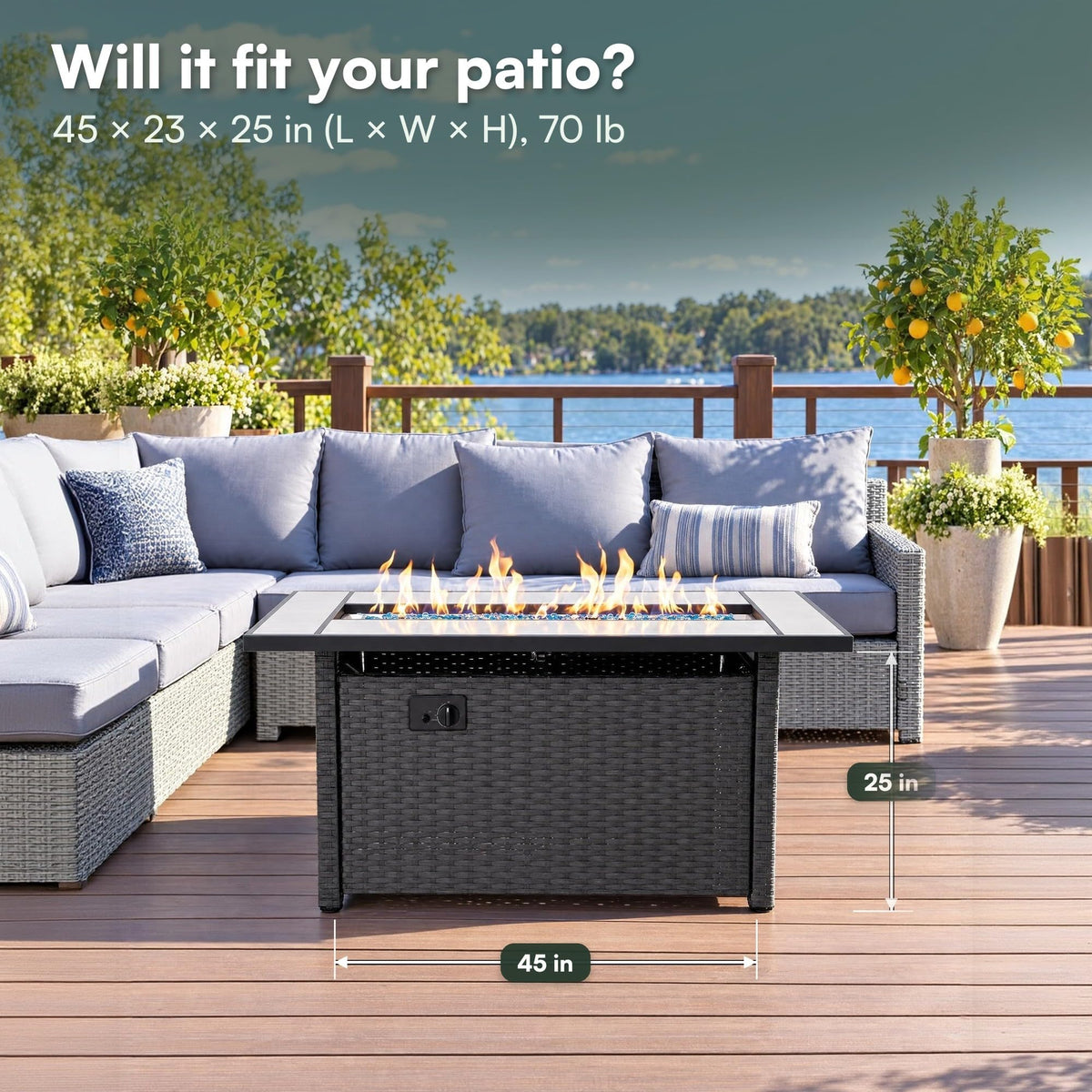 Tirana Propane Fire Pit Table 45" Outdoor Firepit 50, 000 BTU Firepits for Outside with Lava Rocks and Removable Lid