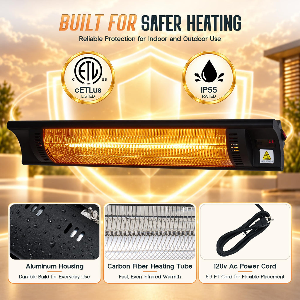 1500W Electric Patio Heater, Carbon Fiber Infrared Heater