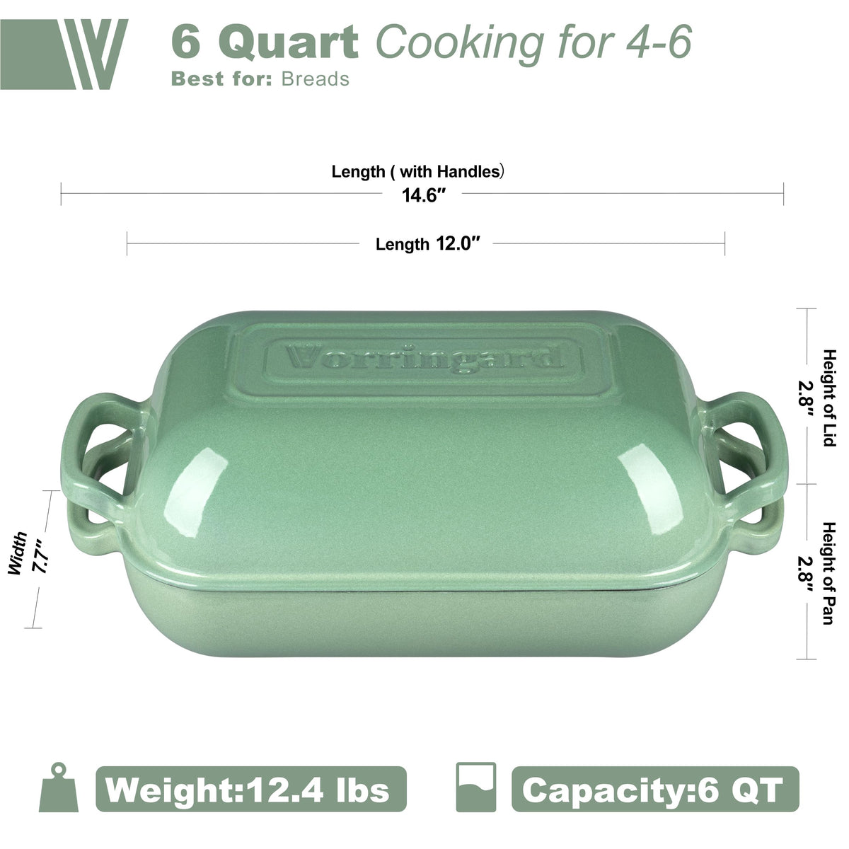 Large Cast Iron Dutch Oven Dome Pot with Lid, Enameled Bread Oven, Bread Pan made Sourdough Bread Baking, 6QT