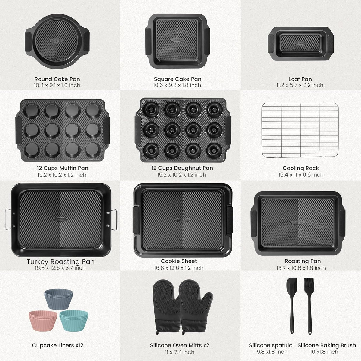 25 PCS Stackable Pans Set, Non-stick Bakeware Sets with Silicone Handles, 450°F Oven Safe Cookie Sheets for , Easy
