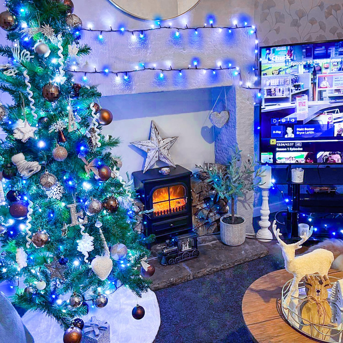 66ft 200 LED Blue and White Christmas Lights, String Light Plug in