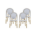 Philomena Outdoor French Bistro Chair (Set of 4), Blue + White + Bamboo Print Finish