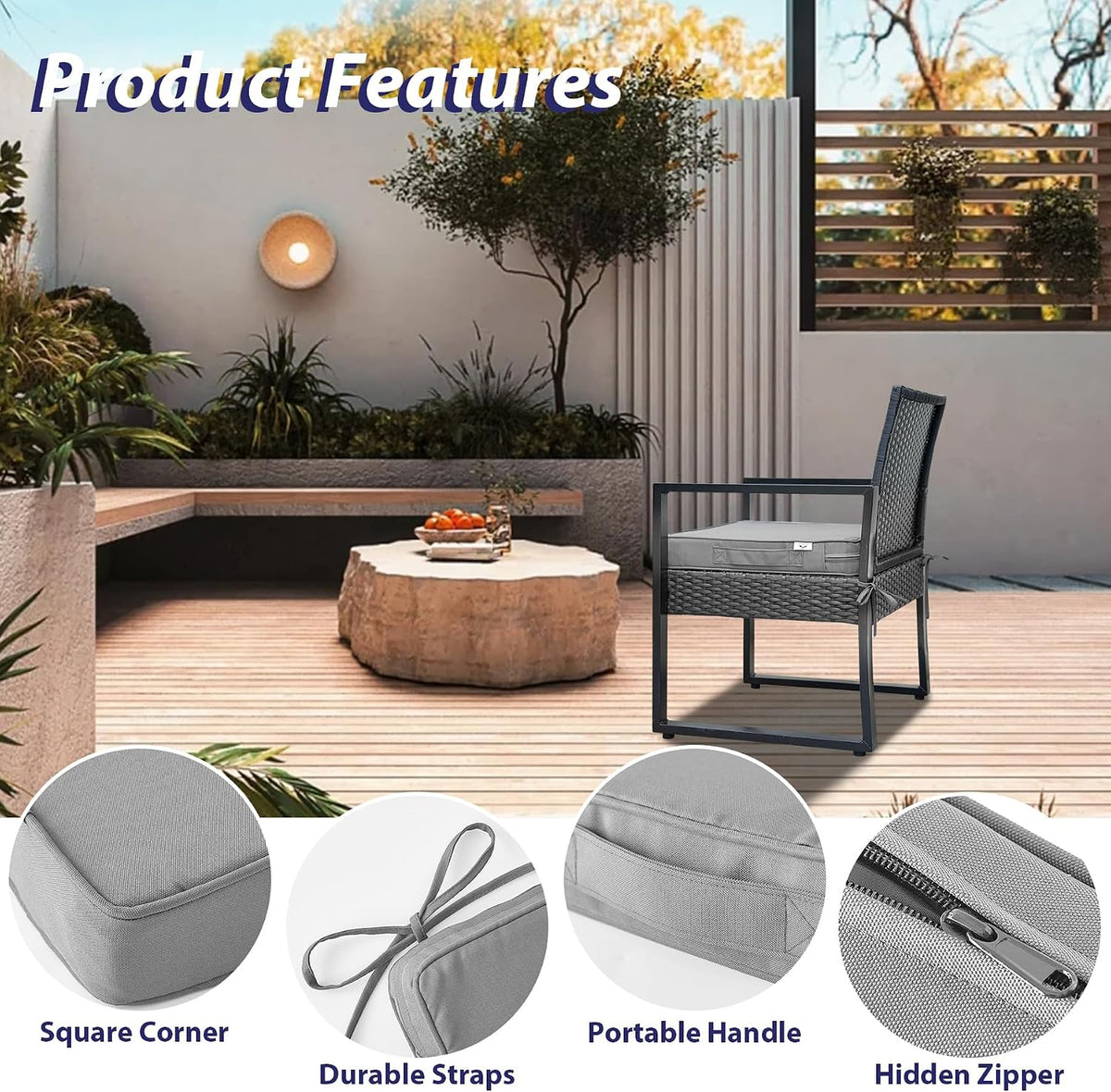 Outdoor Chair Cushions Set of 4 -Waterproof Outdoor Seat Cushions Furniture, Patio Chair Cushion with Handle and