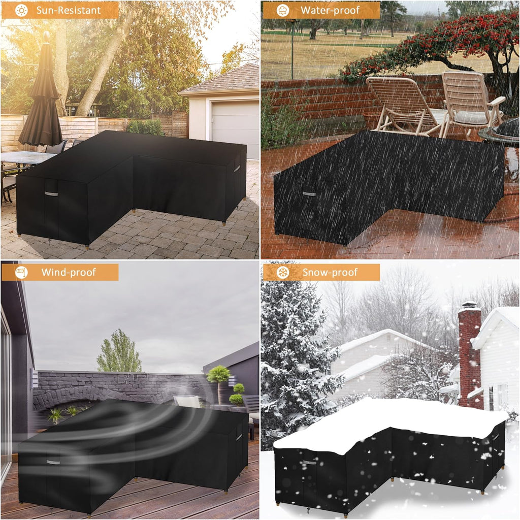 Heavy Duty Patio V-Shaped Sectional Sofa Cover Waterproof Outdoor Sectional Couch Cover Anti-UV 600D Oxford Fabric