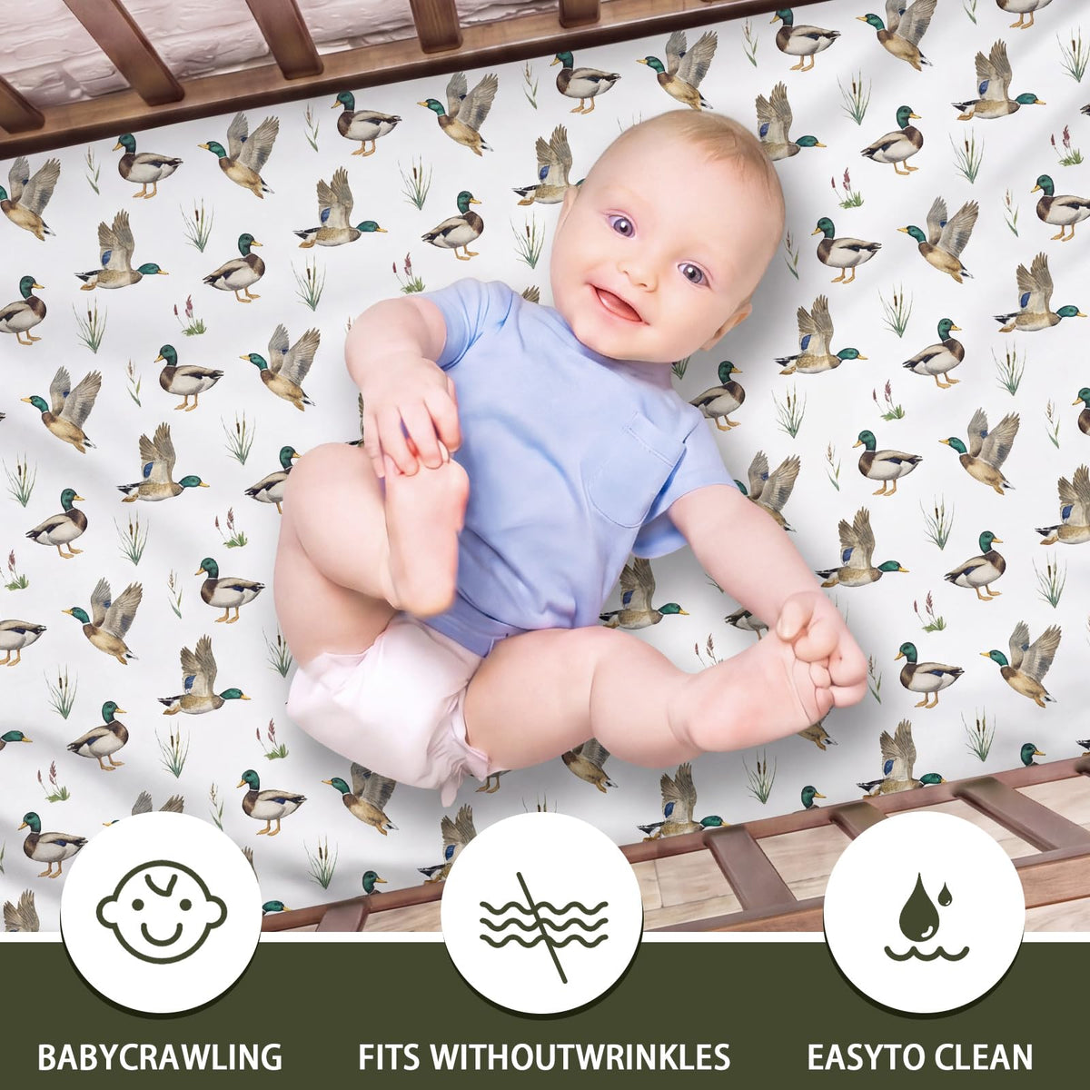 3 Pcs Mallard Duck Crib Sheet Set Baby Crib Bedding Set Includes 52"x28" Fitted Sheet, Quilt, Bed Skirt for Newborn