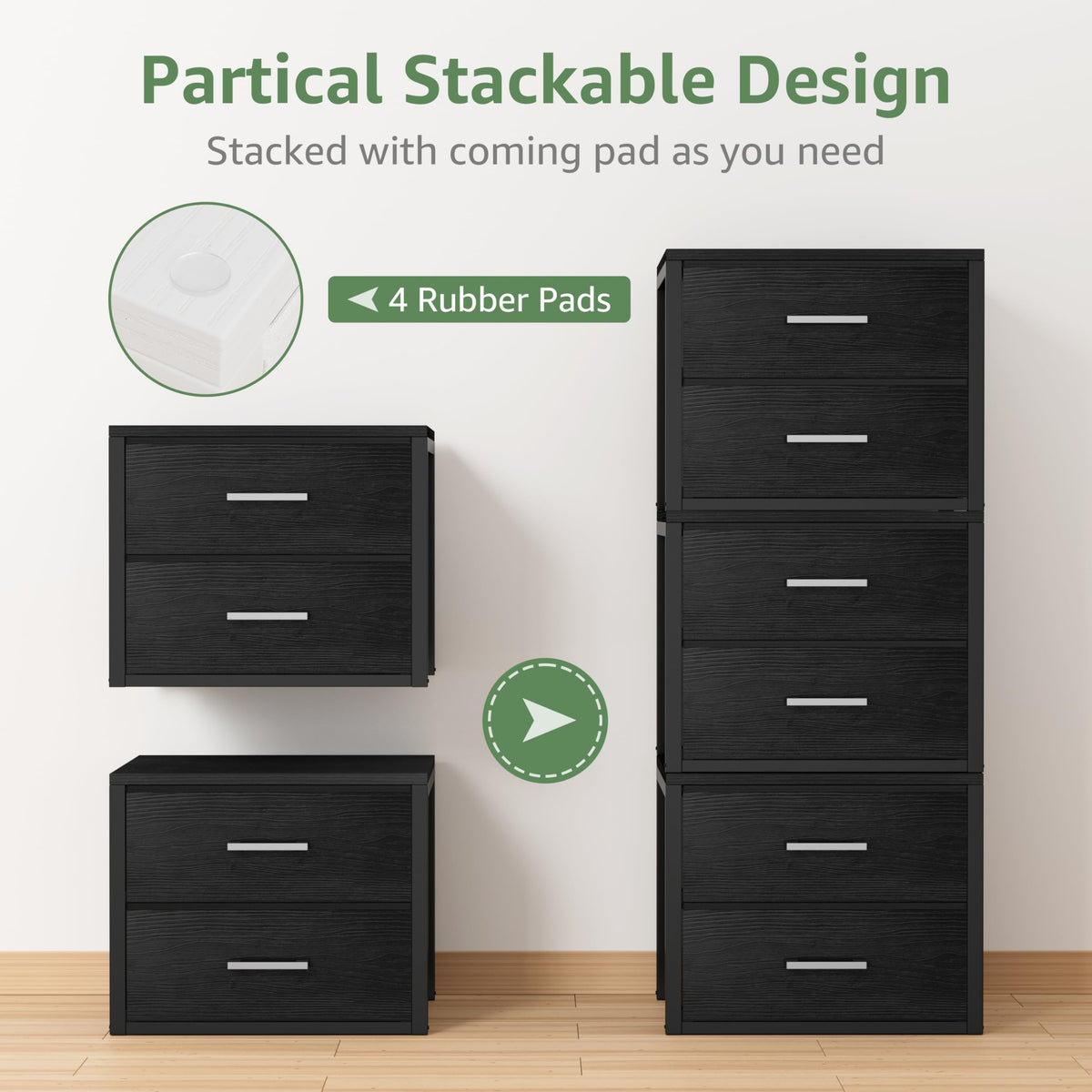 Stackable Storage Drawers Closet Organizers and Storage Fabric Black 2 Drawer Dresser 2 Packs Modern