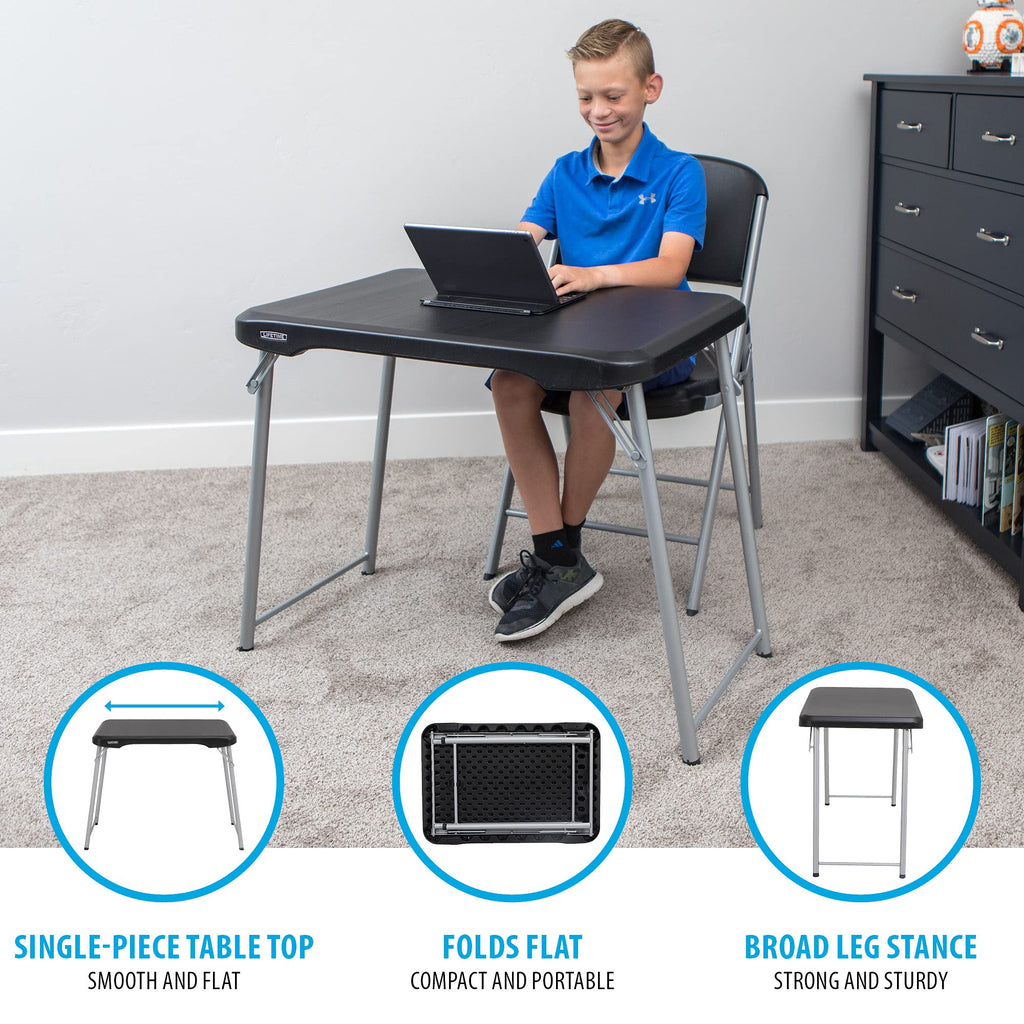 Stacking Compact Folding Table, 30 in. x 20 in., Black and Silver, Indoor/Outdoor