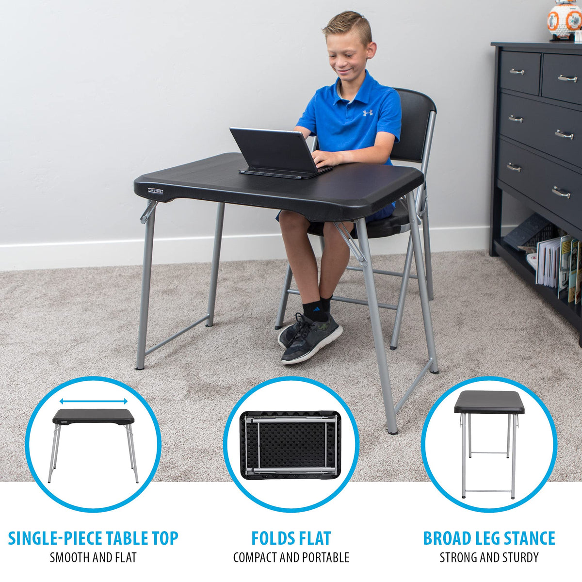 Stacking Compact Folding Table, 30 in. x 20 in., Black and Silver, Indoor/Outdoor