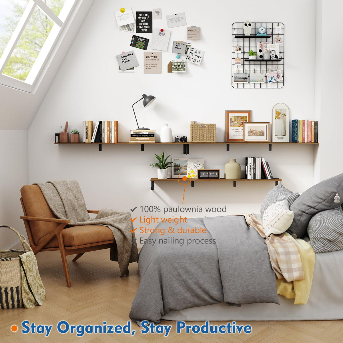 Large Floating Shelves for Wall 48 Inches Long Set of 3, Rustic Wood Wall Bookshelf Bedroom Books, Heavy Duty Hanging