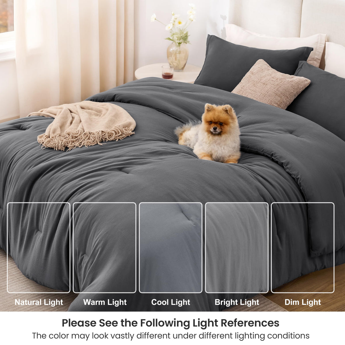 Dark Grey Comforter Set, 3-Piece Prewashed Bed Set