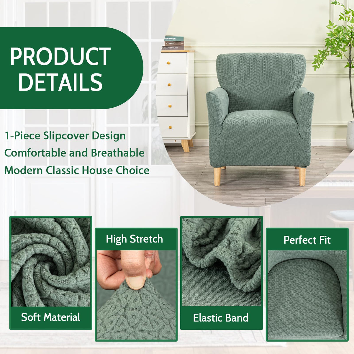Stretch Chair Covers Armchair Slipcovers, Green