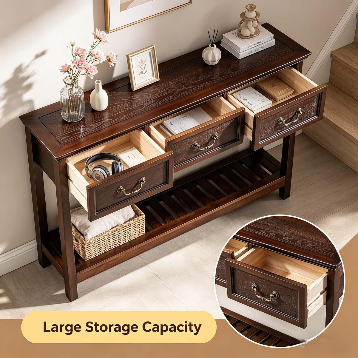 47-Inch Farmhouse Console Table with Built-In Storage for the Entryway