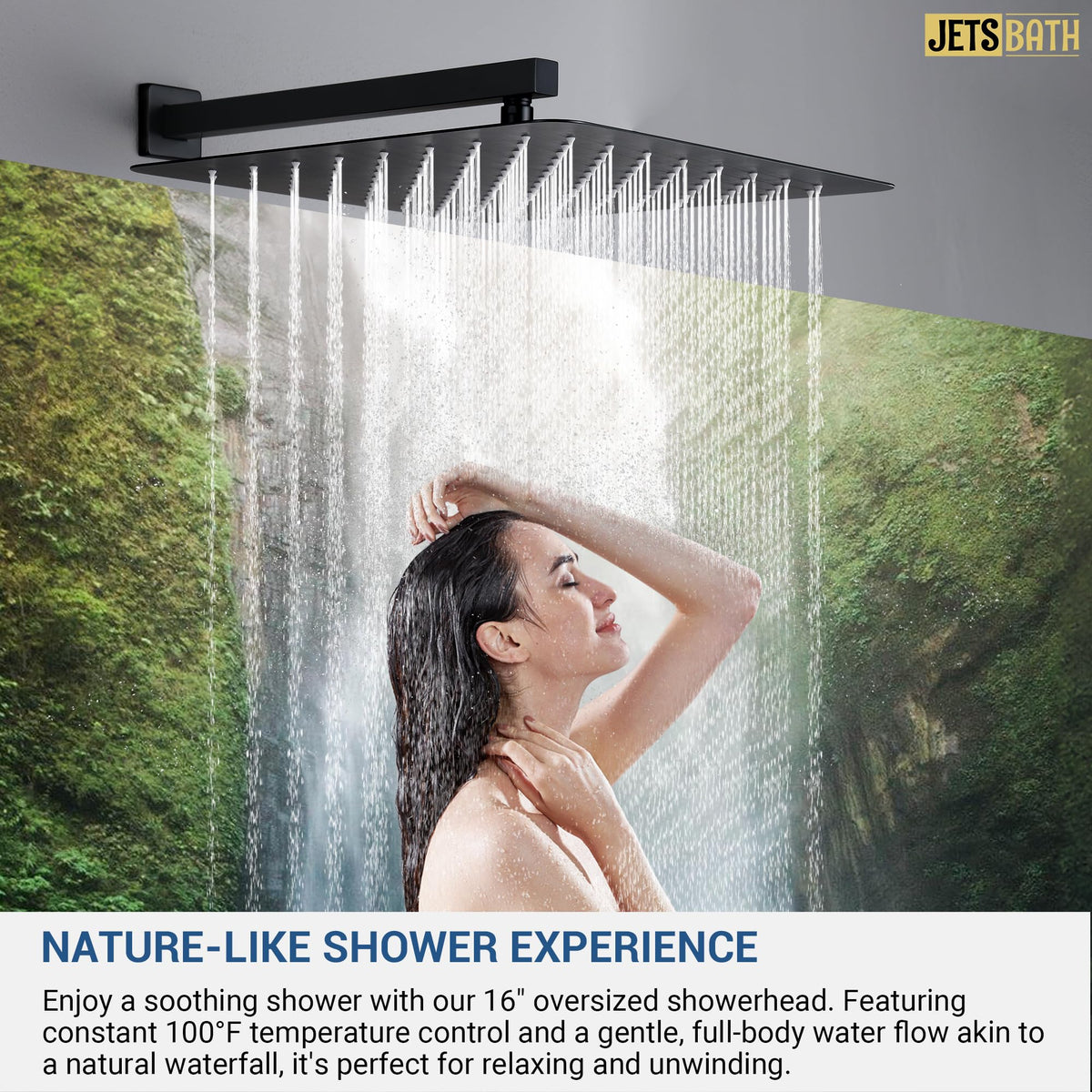 16" Thermostatic Rain Shower System with 6 Body Jets & 16-Inch Rainfall Shower Head, Full Body Shower Faucet Sets