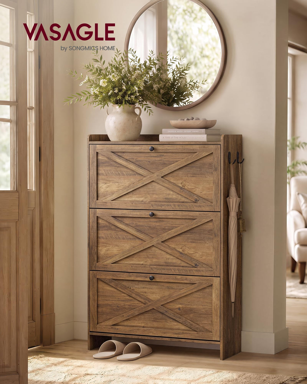 Narrow Shoe Storage Cabinet Organizer with 3 Flip Drawers