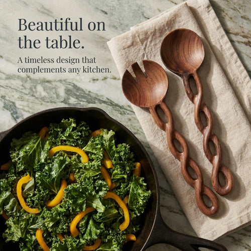 & York 13-Inch Walnut Wood Salad Tongs, Handcrafted Wooden Serving Utensils for Tossing Salad, Pasta, Side Dishes &