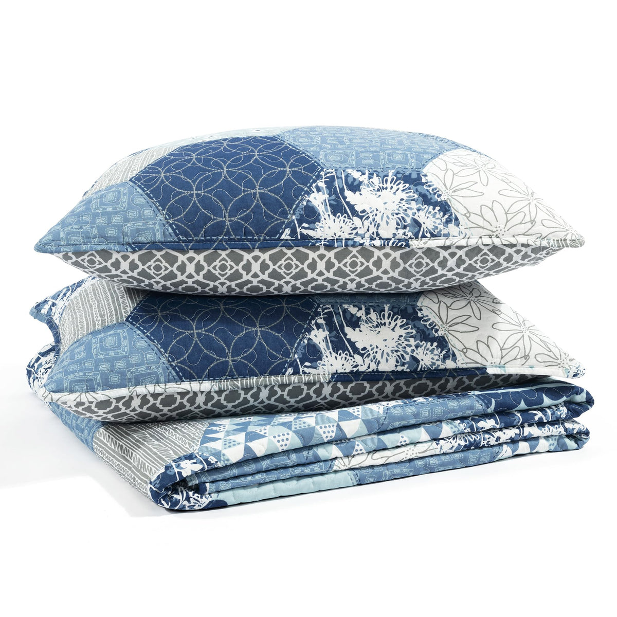 Briley Reversible Cotton Quilt 3 Piece Set Dusty Blue - Bedding Set Quilt - Patchwork
