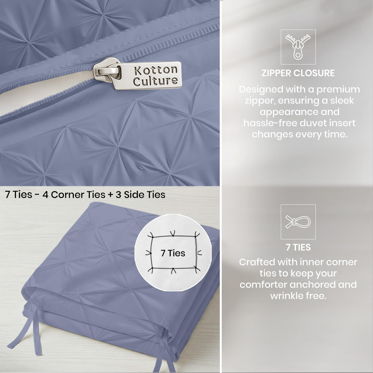 3 Pc Queen/Full Size Pinch Pleated - Pintuck Duvet Cover Set - 100% Egyptian Cotton - 1000 TC Luxury Comforter Cover