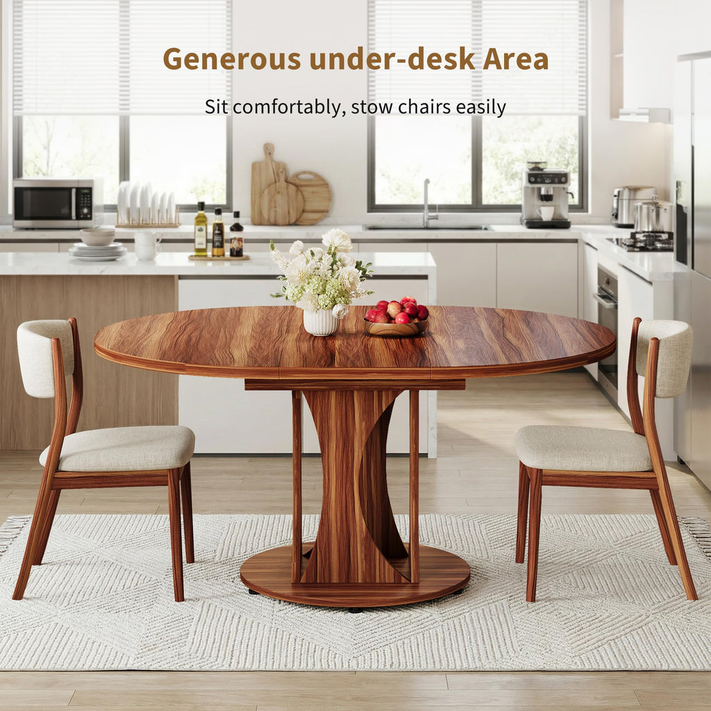 Inspired Saarinen Style 43"-59" Extendable Dining Table, Round Kitchen Table with Modern Arcs Pedestal, Oval Dinner Table with Removable