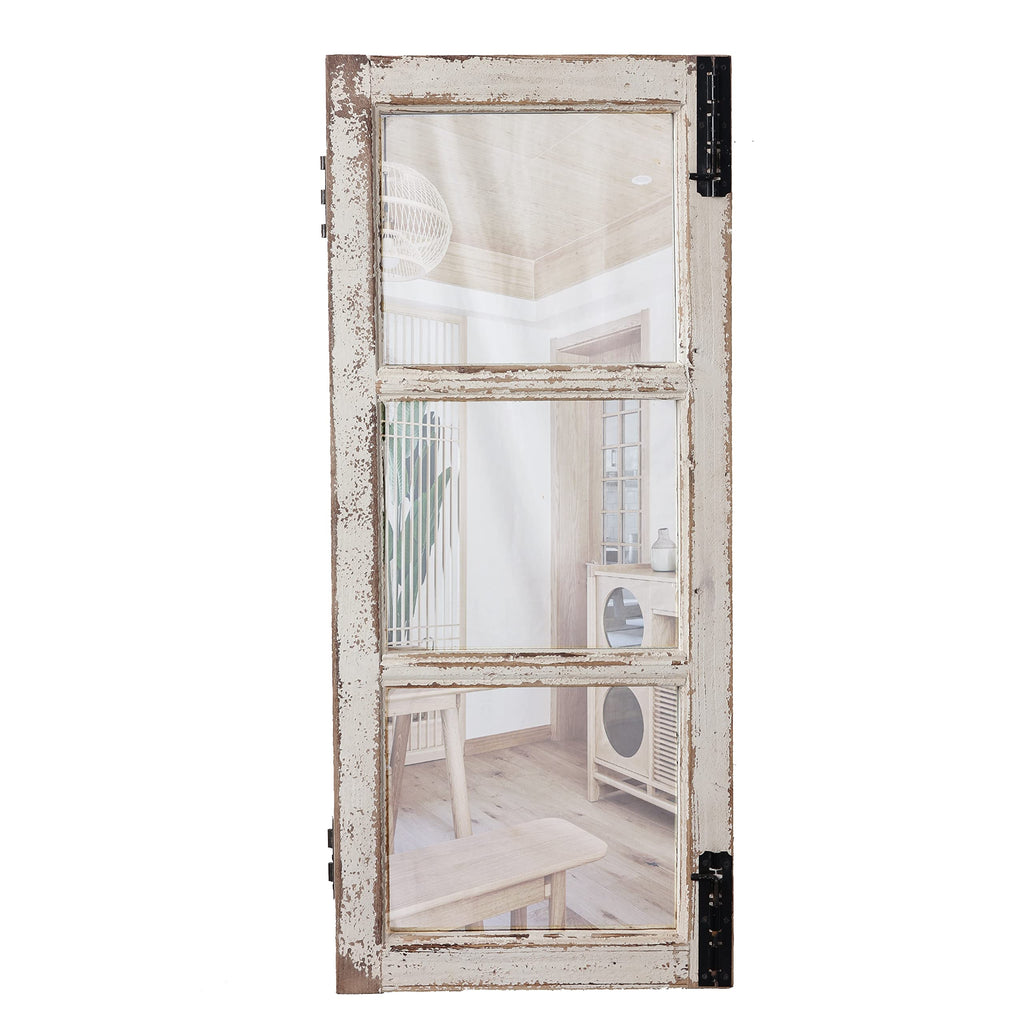 Farmhouse Wood Frame Window Mirror 14" x 33", Distressed White