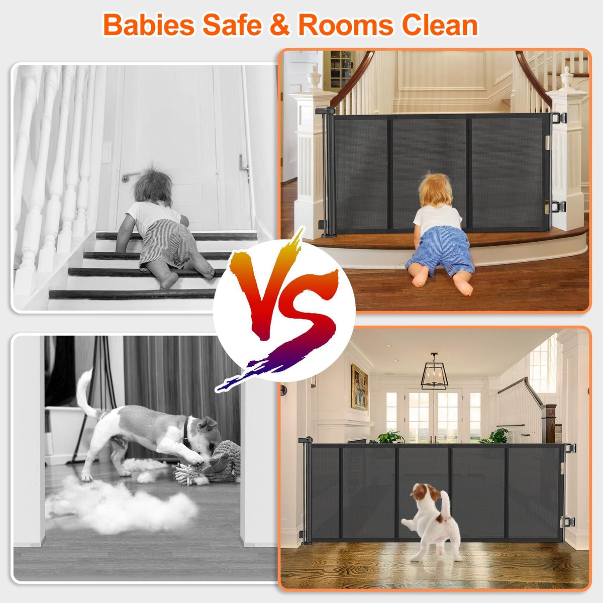 120 Inch Retractable Baby Gates Extra Wide Reinforced Baby Dog Gate