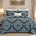 Quilt Bedding Set Navy Damask Bedspread Coverlet 3-Piece