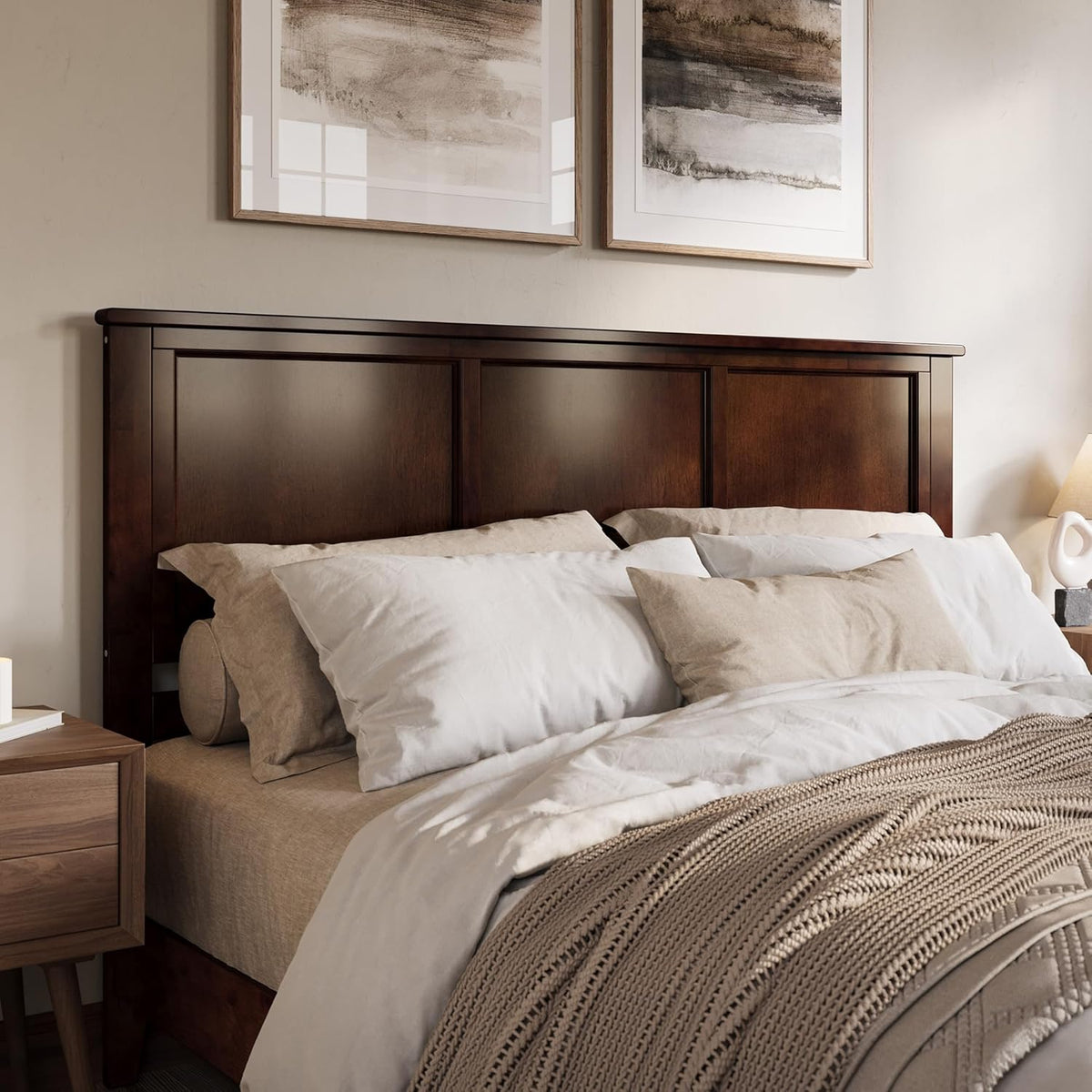 King Solid Wood Panel Headboard, Walnut