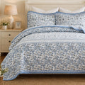 Blue White Toile Quilt, 3-Piece Cotton Bedspread with Shams